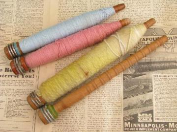 catalog photo of old antique vintage wood knitting mill spindle spool lot, large spools