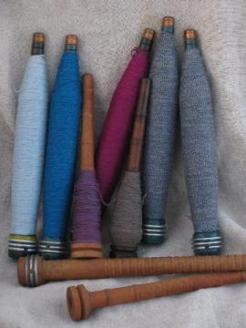 catalog photo of old antique vintage wood knitting mill spindle spool lot, large spools