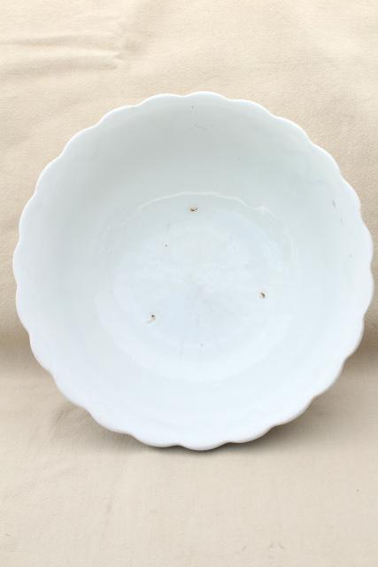 photo of old antique white ironstone china bowls, heavy round fluted bowl stack, 1880s vintage #2