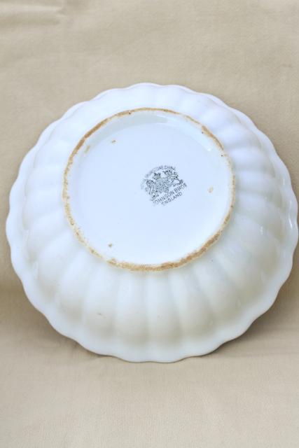 photo of old antique white ironstone china bowls, heavy round fluted bowl stack, 1880s vintage #3