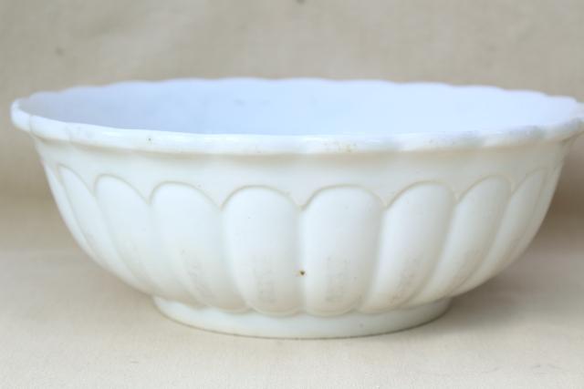 photo of old antique white ironstone china bowls, heavy round fluted bowl stack, 1880s vintage #5