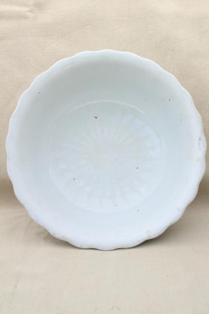 photo of old antique white ironstone china bowls, heavy round fluted bowl stack, 1880s vintage #6