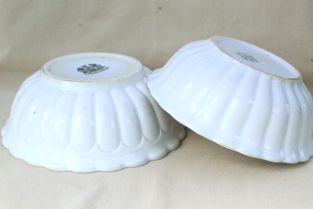 photo of old antique white ironstone china bowls, heavy round fluted bowl stack, 1880s vintage #10