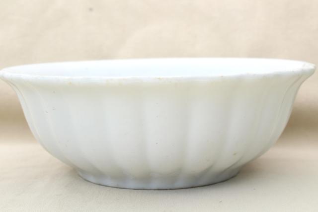 photo of old antique white ironstone china bowls, heavy round fluted bowl stack, 1880s vintage #11