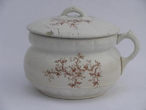 photo of old antique white ironstone china chamber pot, early 1900s vintage transferware #1