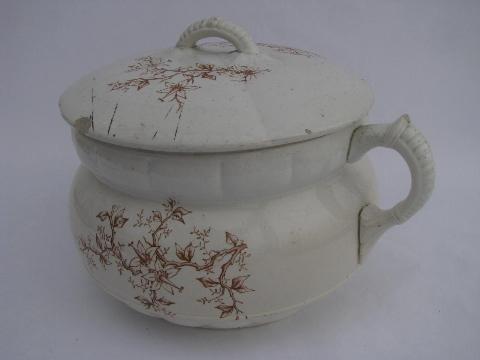 photo of old antique white ironstone china chamber pot, early 1900s vintage transferware #2