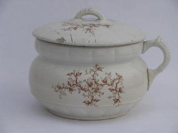 catalog photo of old antique white ironstone china chamber pot, early 1900s vintage transferware