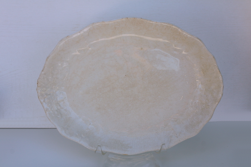 photo of old antique white ironstone china platter, browned stained patina, beautiful crazing  #1