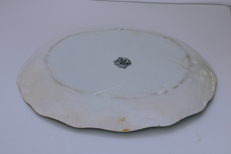 photo of old antique white ironstone china platter, browned stained patina, beautiful crazing  #3