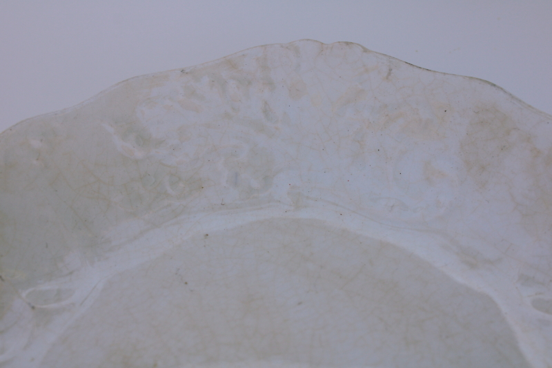 photo of old antique white ironstone china platter, browned stained patina, beautiful crazing  #8