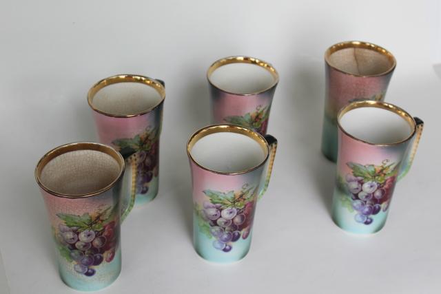 photo of old antique wine cups w/ grapes, Goodwin Liverpool china w/ red dragon mark #2