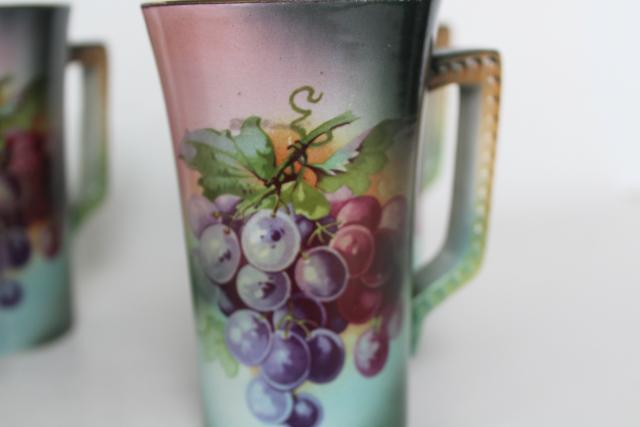 photo of old antique wine cups w/ grapes, Goodwin Liverpool china w/ red dragon mark #4