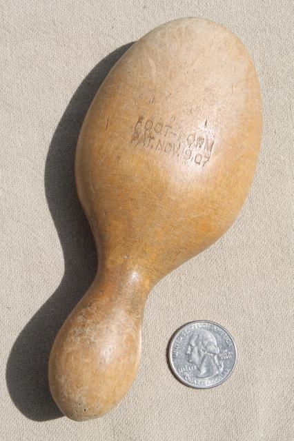 photo of old antique wood darning egg, wooden foot form sock darner vintage 1907 patent  #1