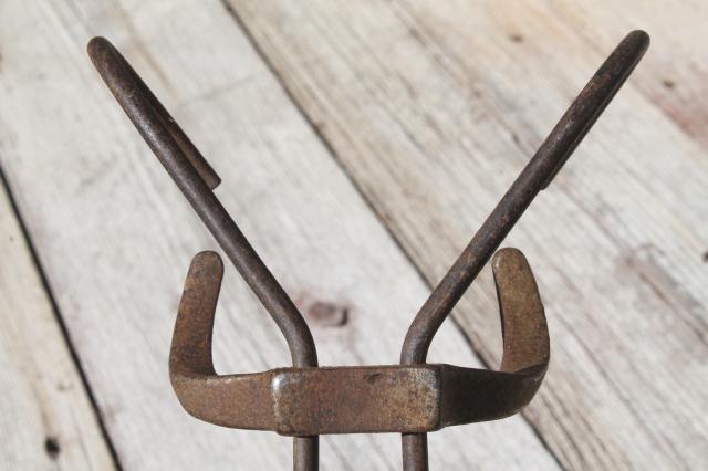 photo of old antique wood stove tool, lifter grabber for cast iron stove plate hot plates #8