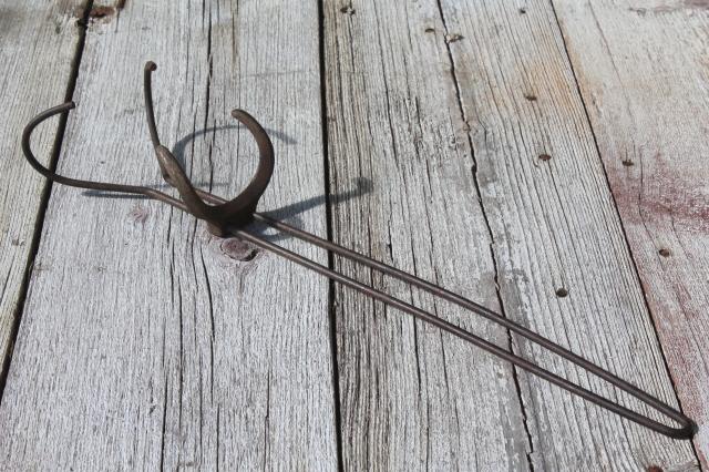 photo of old antique wood stove tool, lifter grabber for cast iron stove plate hot plates #10