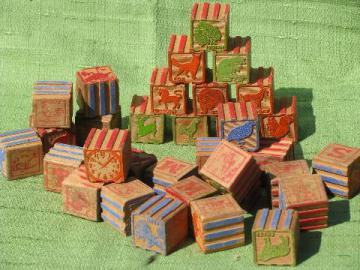 catalog photo of old antique wooden letter blocks, vintage wood alphabet illustrations