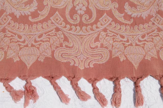 photo of old antique woven cotton jacquard drapery panels, aesthetic vintage portieres, drapes w/ tassels #3