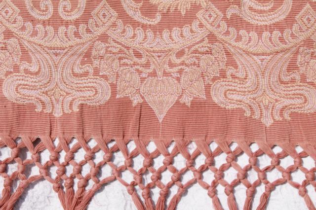 photo of old antique woven cotton jacquard drapery panels, aesthetic vintage portieres, drapes w/ tassels #5