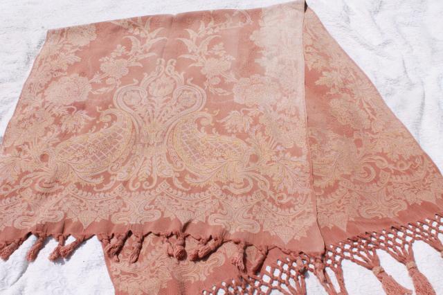 photo of old antique woven cotton jacquard drapery panels, aesthetic vintage portieres, drapes w/ tassels #9