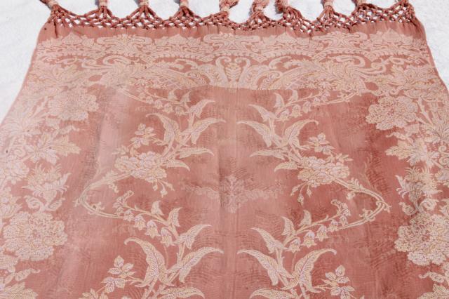 photo of old antique woven cotton jacquard drapery panels, aesthetic vintage portieres, drapes w/ tassels #18