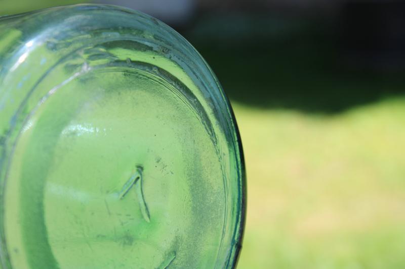 photo of old aqua blue glass canning / canister jars, vintage Ball two quart mason jars w/ zinc lids #12