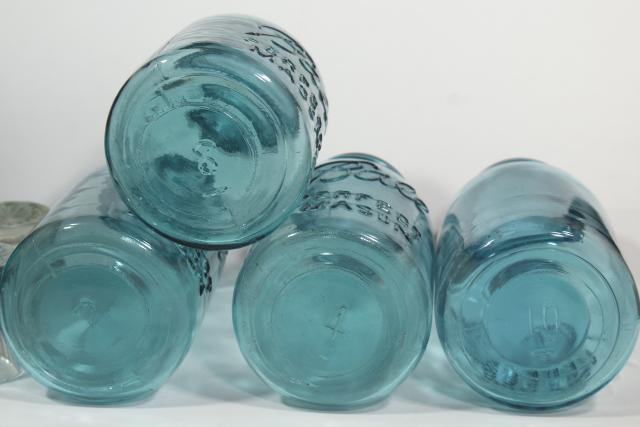 photo of old aqua blue glass canning jars, authentic vintage Ball mason jars w/ zinc lids #2