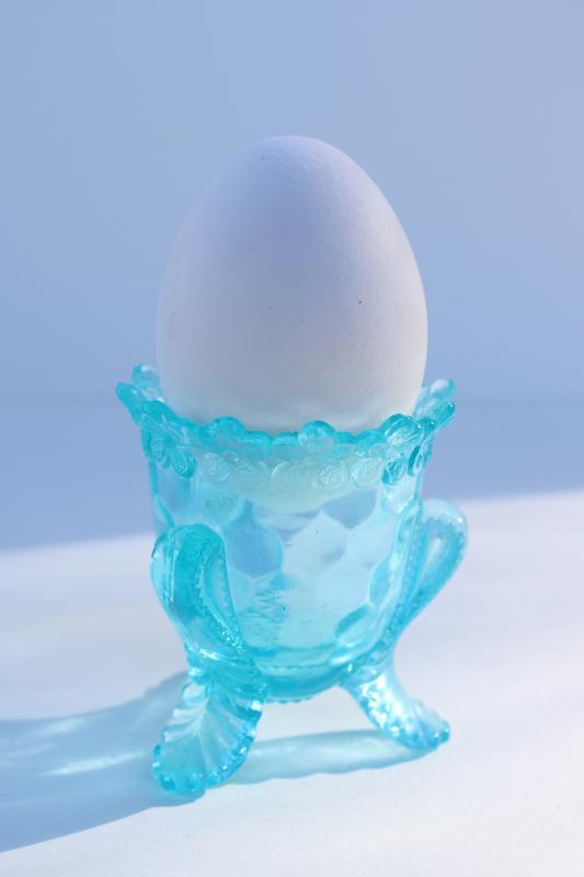 photo of old aqua glass toothpick holder or match vase w/ flower border, makes a nice egg cup! #5