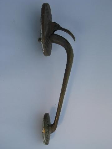 photo of old architectural salvage hardware, antique vintage solid brass/bronze door handles w/thumb latch #3