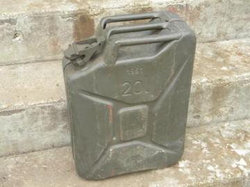 catalog photo of old army jeep or truck jerry can w/ olive green paint 1960s vintage