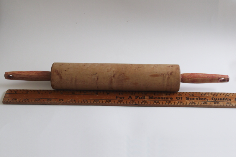 photo of  old birdseye maple hardwood rolling pin, vintage kitchen collectible  #1