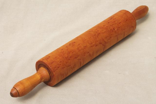 photo of old birdseye maple wood rolling pin, antique vintage kitchen collectible #1