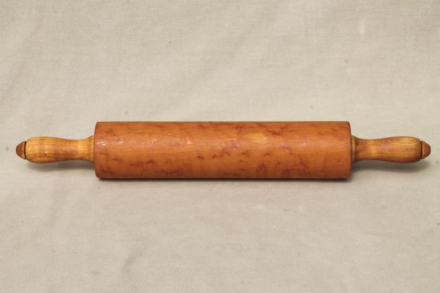 photo of old birdseye maple wood rolling pin, antique vintage kitchen collectible #2