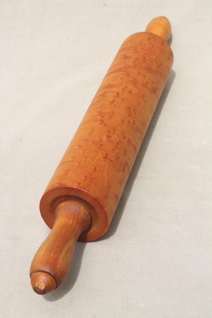 photo of old birdseye maple wood rolling pin, antique vintage kitchen collectible #3