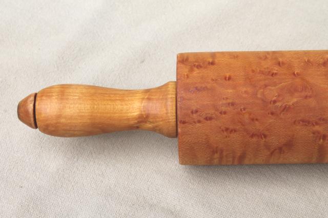 photo of old birdseye maple wood rolling pin, antique vintage kitchen collectible #4