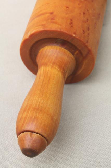 photo of old birdseye maple wood rolling pin, antique vintage kitchen collectible #5