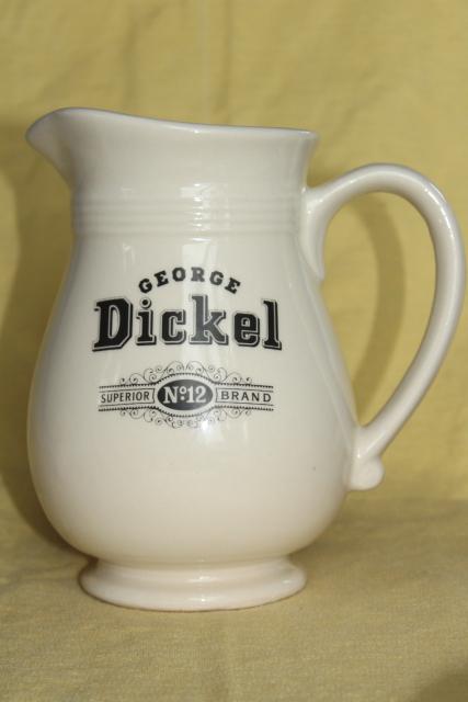 photo of old black on white printed label china pitcher George Dickel rye whiskey  #1