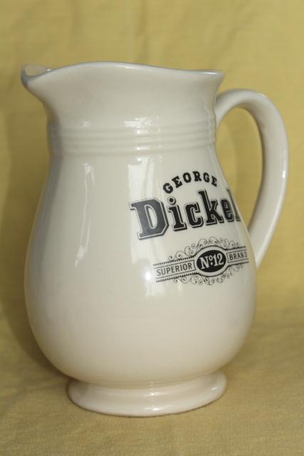 photo of old black on white printed label china pitcher George Dickel rye whiskey  #2