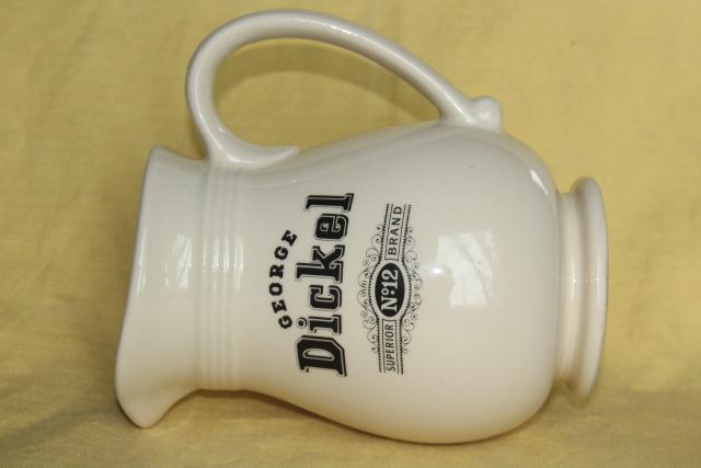 photo of old black on white printed label china pitcher George Dickel rye whiskey  #8