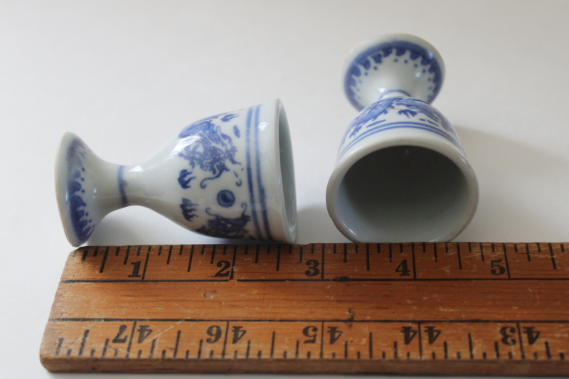 photo of old blue & white dragon pattern porcelain egg cups, roughly made vintage export china  #5