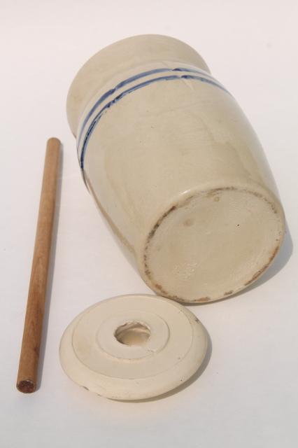 photo of old blue band stoneware crock jar butter churn, primitive country farmhouse kitchen #6