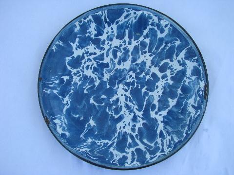 photo of old blue & white swirl enamelware, vintage graniteware camp plates, soup bowls #3