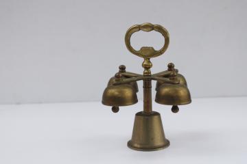 catalog photo of old brass Sacristy bell, Catholic Mass altar Sanctus bell five bells chime