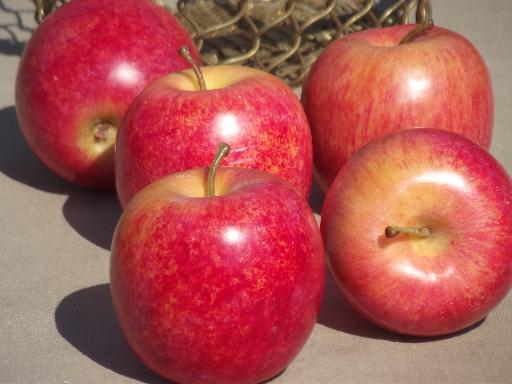 photo of old brass basket full of autumn apples, rustic fruit centerpiece for fall  #2