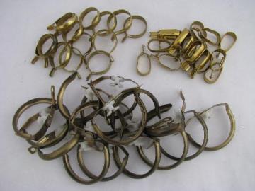 catalog photo of old brass curtain rings for cafe curtains, retro vintage drapery hardware lot