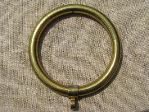 photo of old brass curtain rings for cafe curtains, vintage drapery hardware lot #2