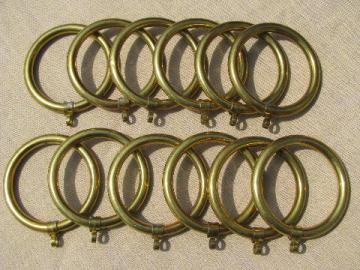 catalog photo of old brass curtain rings for cafe curtains, vintage drapery hardware lot