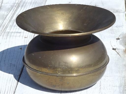 photo of old brass spittoon, vintage Jim Beam engraved mark #1