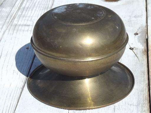 photo of old brass spittoon, vintage Jim Beam engraved mark #5