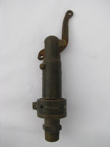 photo of old brass/bronze industrial steam boiler pop-off valve, Hit and Miss engine vintage #1