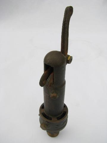 photo of old brass/bronze industrial steam boiler pop-off valve, Hit and Miss engine vintage #2